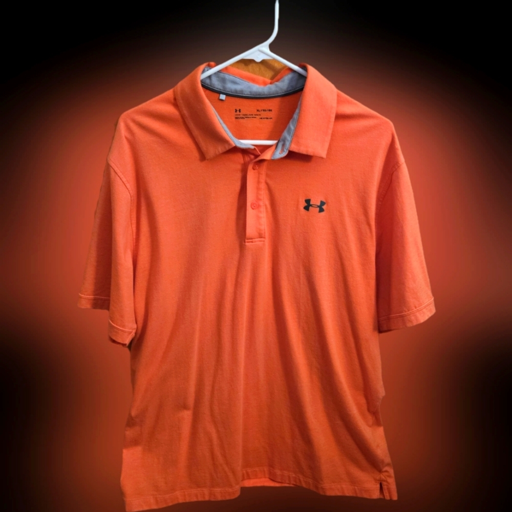 Under Armour Men's Orange Polo Shirt Short Sleeve‎ XL Golf